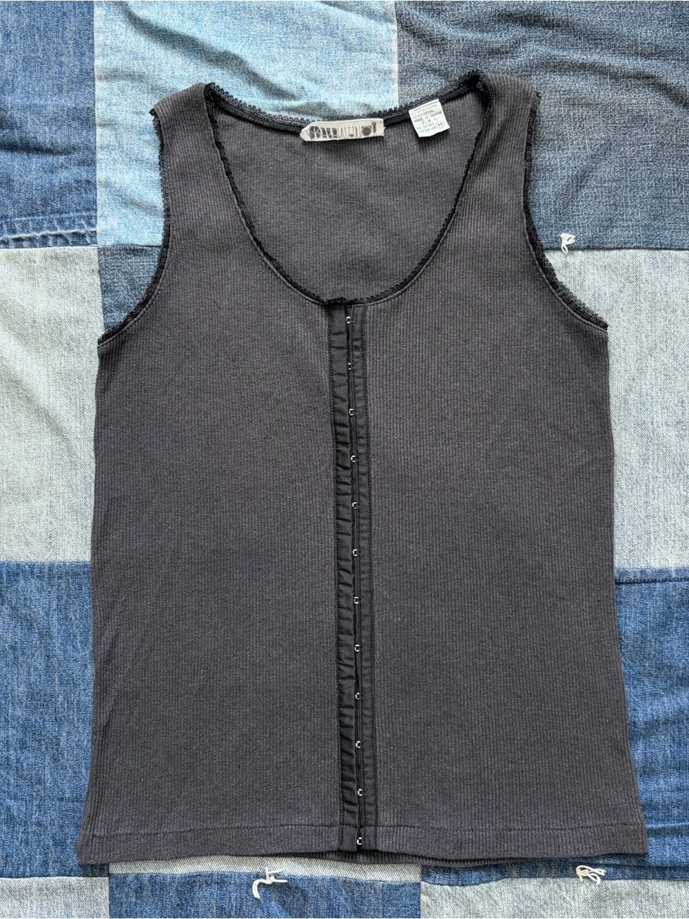vintage 90s presentation grey tank top hook latch closure ribbed size M